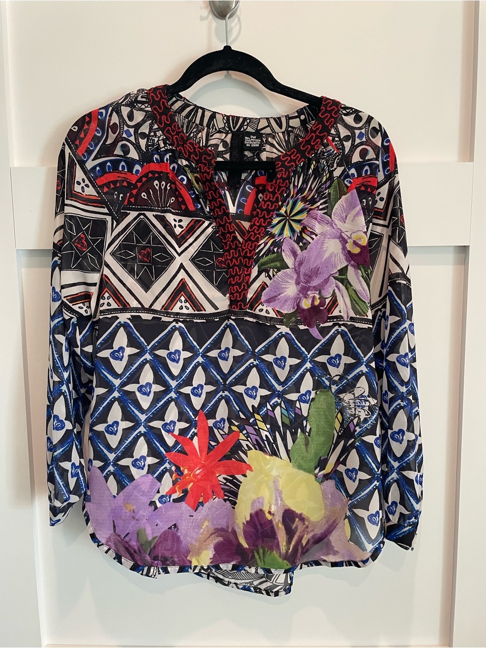 Desigual Mixed-Print Floral Blouse in Black, Purple, Blue